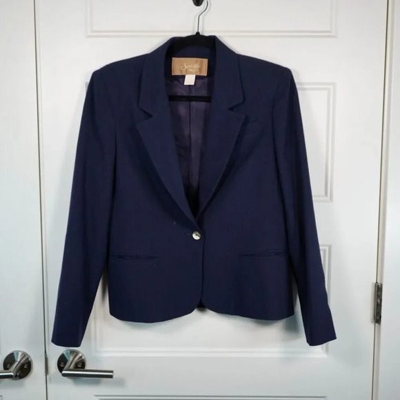 Vintage Saville Women’s Lined 100% Pure Wool Navy Business Blazer Size 6 - Picture 1 of 7